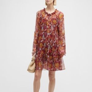 Johnny Was Floral Sheer Mini Dress - Red and Yellow